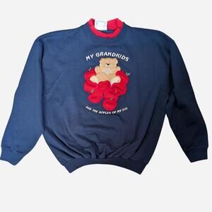 1990s Grandmacore Navy Appliqué Teddy Bear Sweatshirt Vintage Small Medium